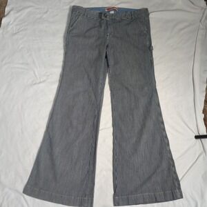 Gap Women's Size 14 Navy Pinstripe Carpenter Wide Leg Mid Rise Jeans 403